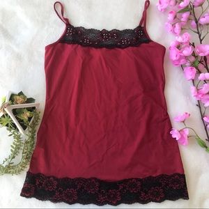 Maurices Red and Black Lace Tank Top